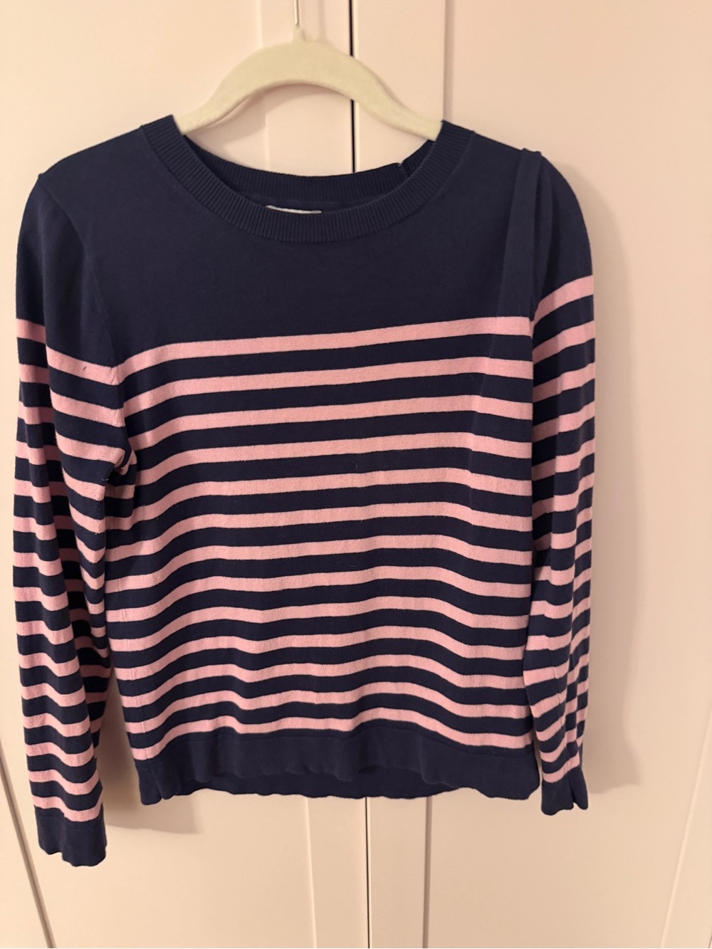 J. Crew Factory Navy and Pink Striped Long Sleeve Tee